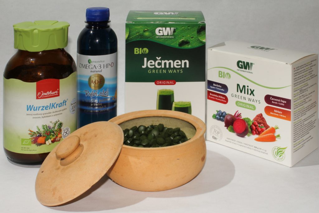 produkty zelených potravin a rybí olej